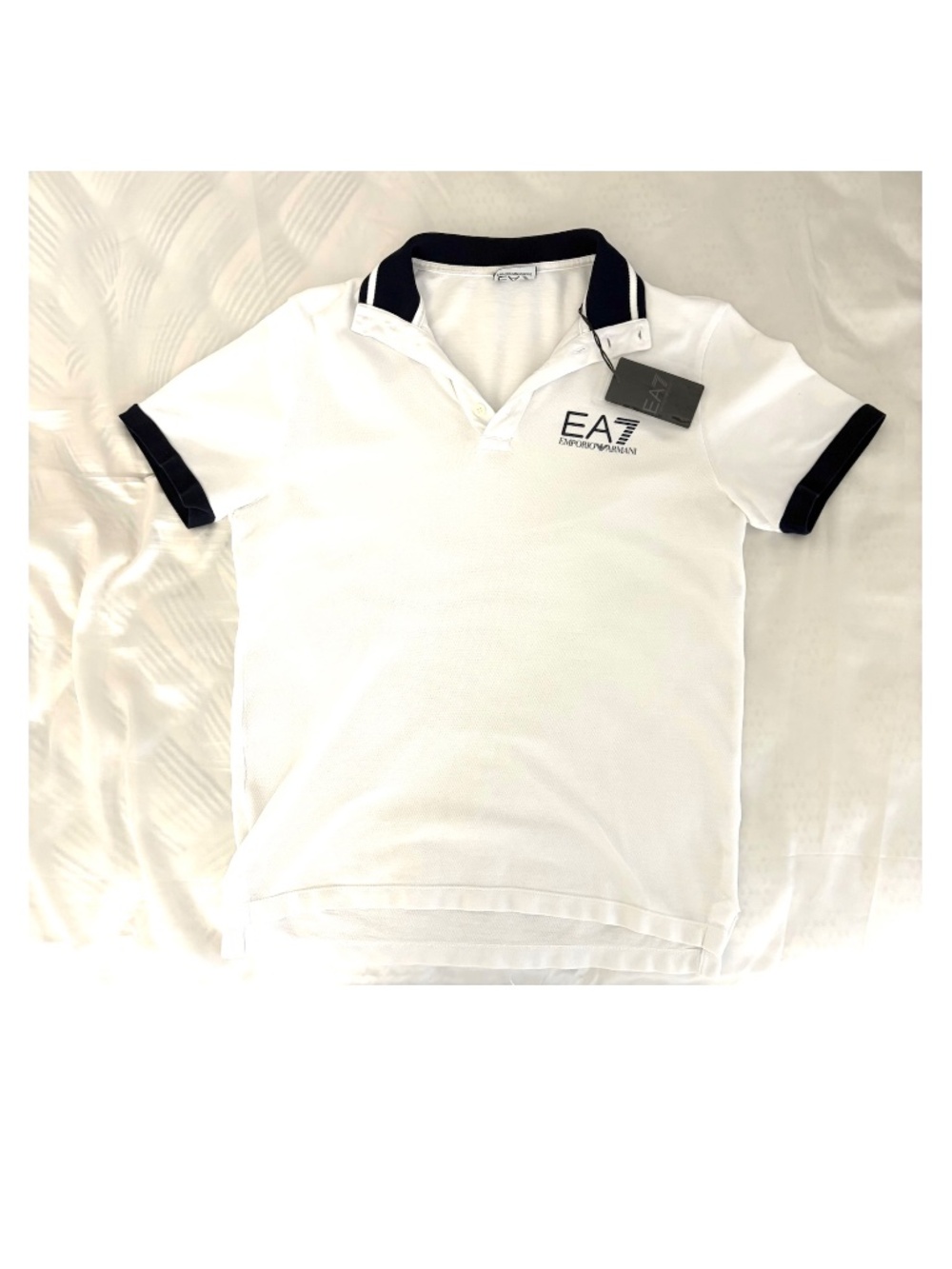 EMPORIO ARMANI EA7 Half Collar Polo in White/Navy size XS (NEW) $225 MSRP